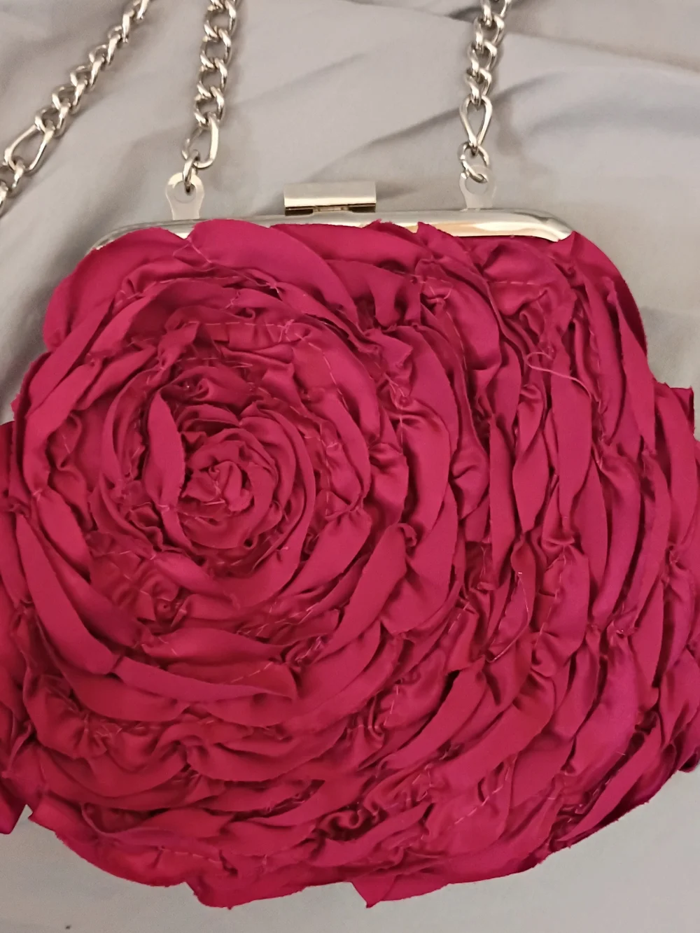 White House Black Market Fuchsia Rose-Embellished Chain Clutch - Picture 2 of 6
